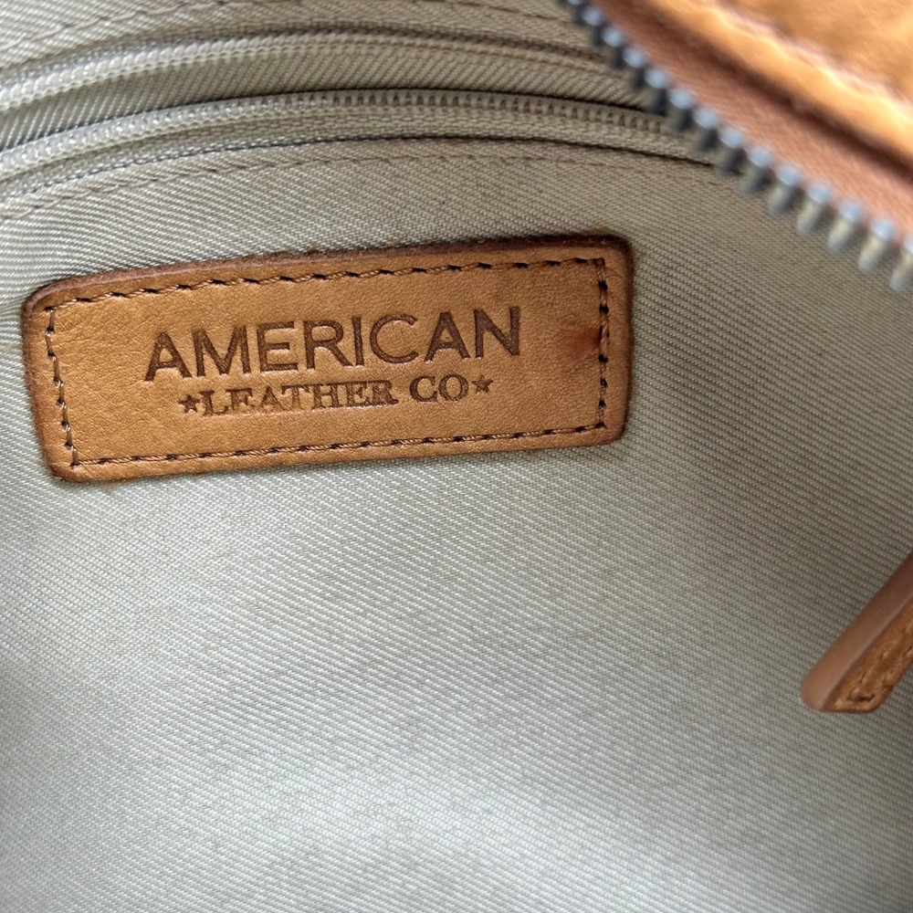 American Leather Co Lenox Tan Triple Entry Pebbled Leather Satchel Hobo Bag - Picture 11 of 13